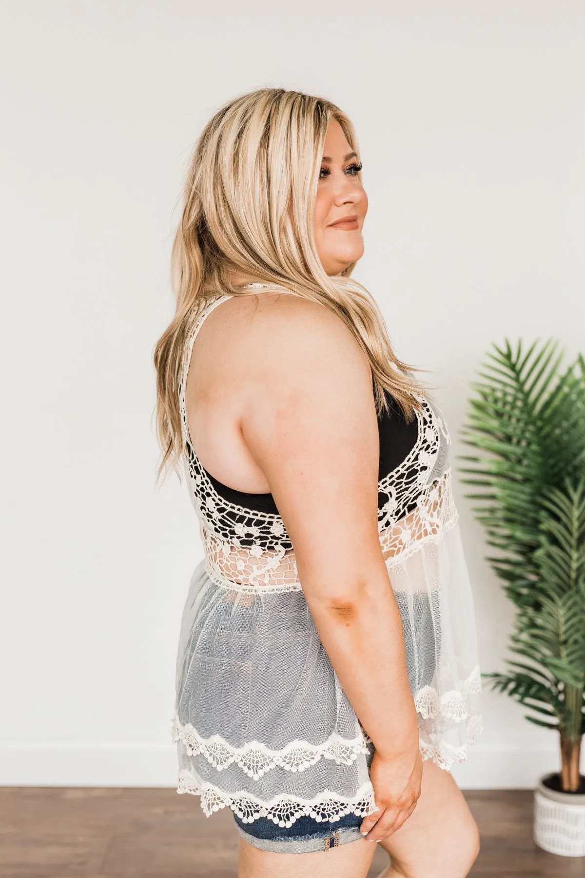 Shine Like The Sun Mesh & Lace Cover Up- Ivory
