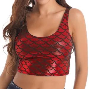 Shiny Metallic Sequin Crop Top - Mermaid Fish Scale Tank Top for Festivals, Raves, and Dance Performances
