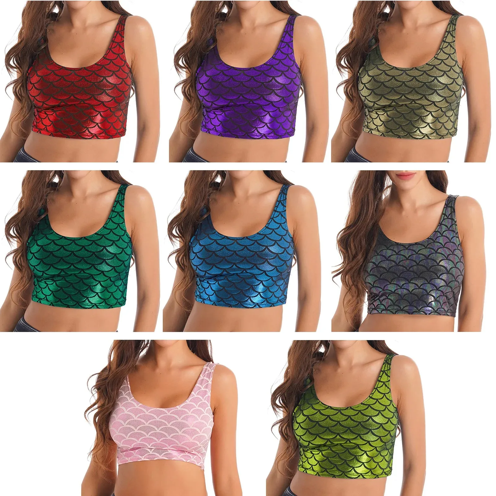 Shiny Metallic Sequin Crop Top - Mermaid Fish Scale Tank Top for Festivals, Raves, and Dance Performances