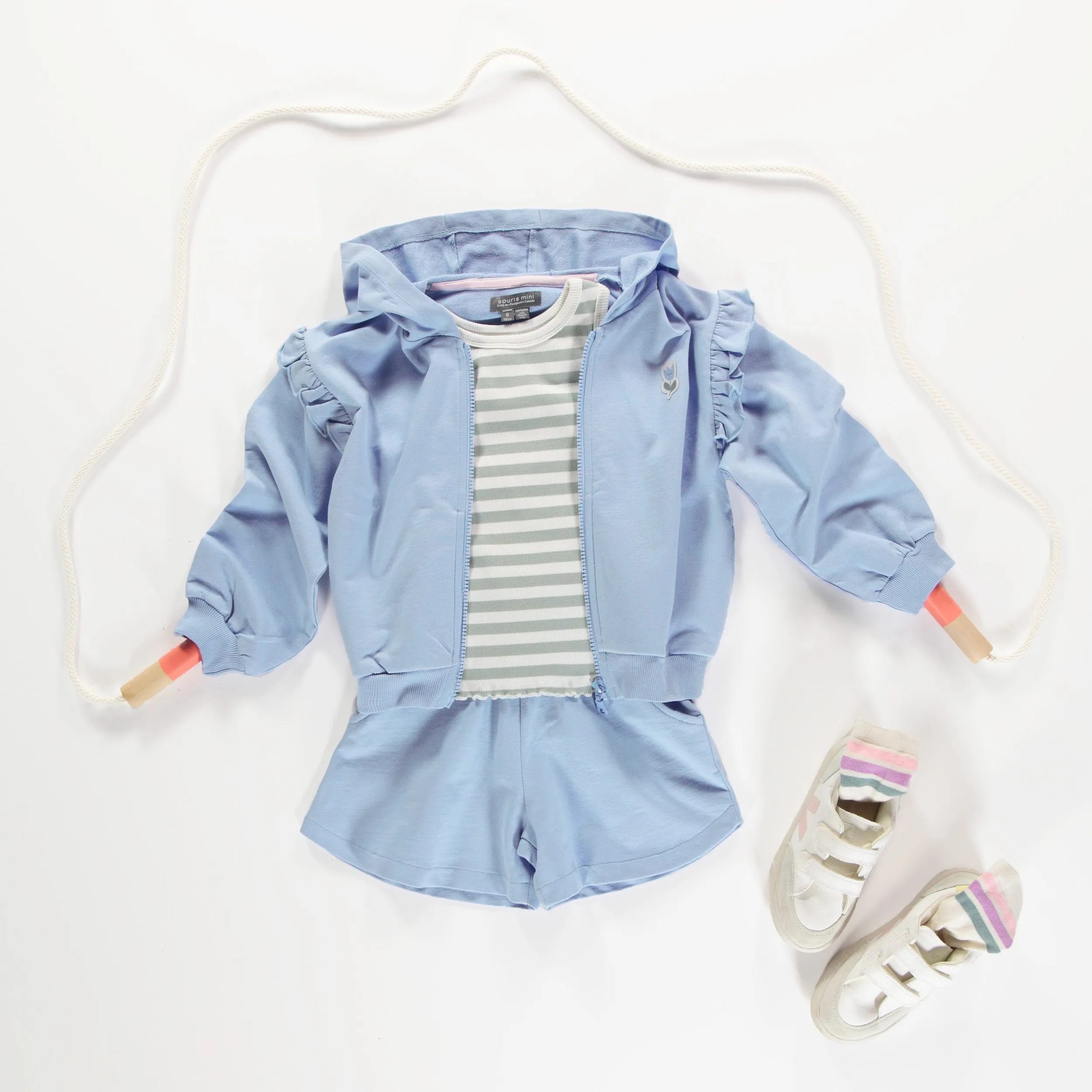 Short ample bleu céleste en coton français, enfant || Loose-fitting celestial blue short in french cotton, child