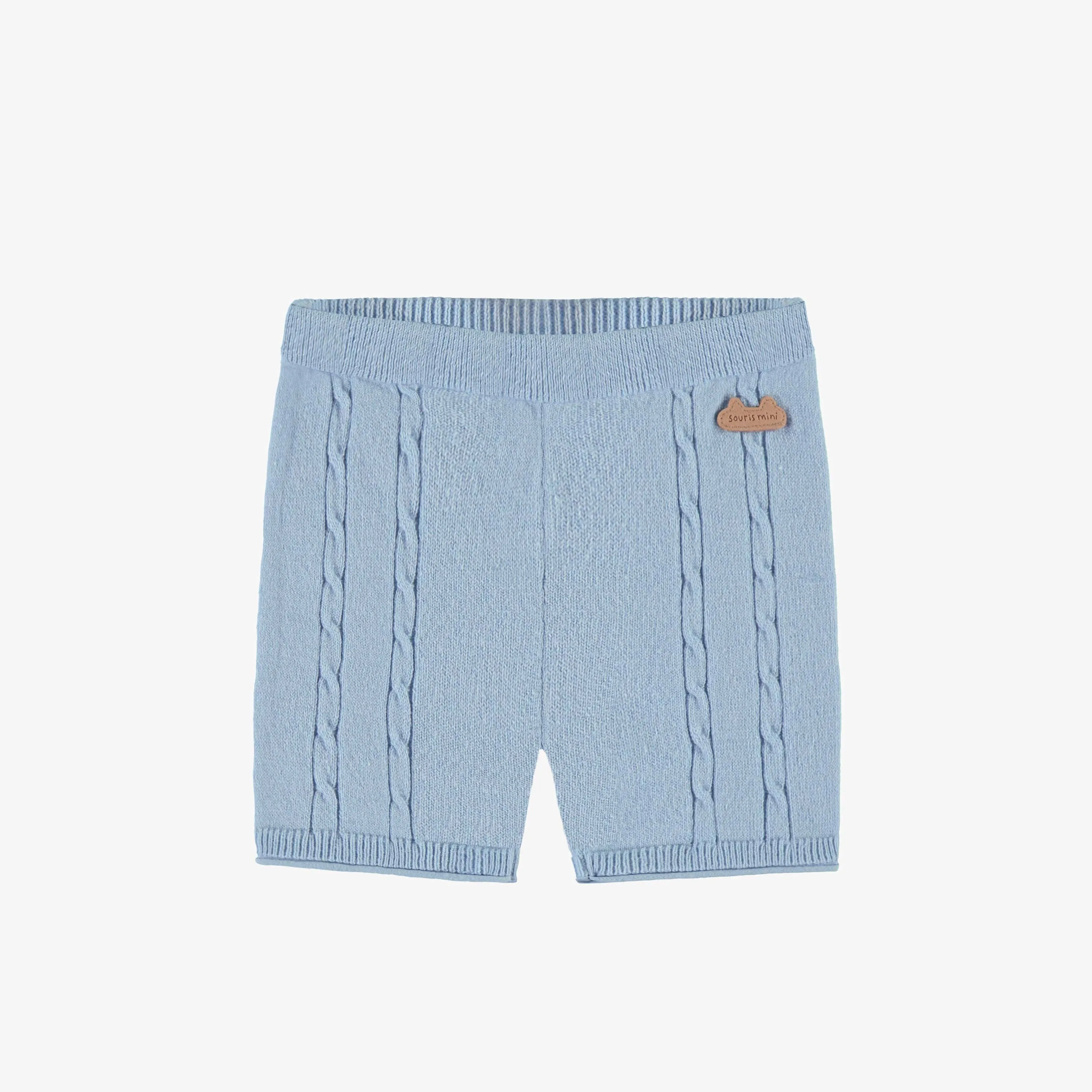 Short bleu pâle en tricot, naissance || Pale blue knit shorts, newborn