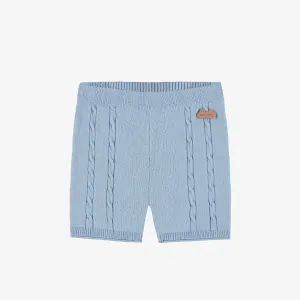 Short bleu pâle en tricot, naissance || Pale blue knit shorts, newborn
