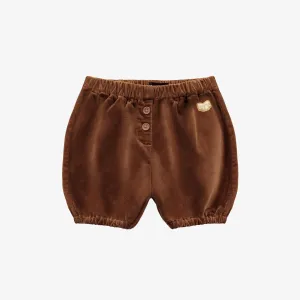 Short bouffant marron en velours, bébé || Brown puffy shorts in velvet, baby