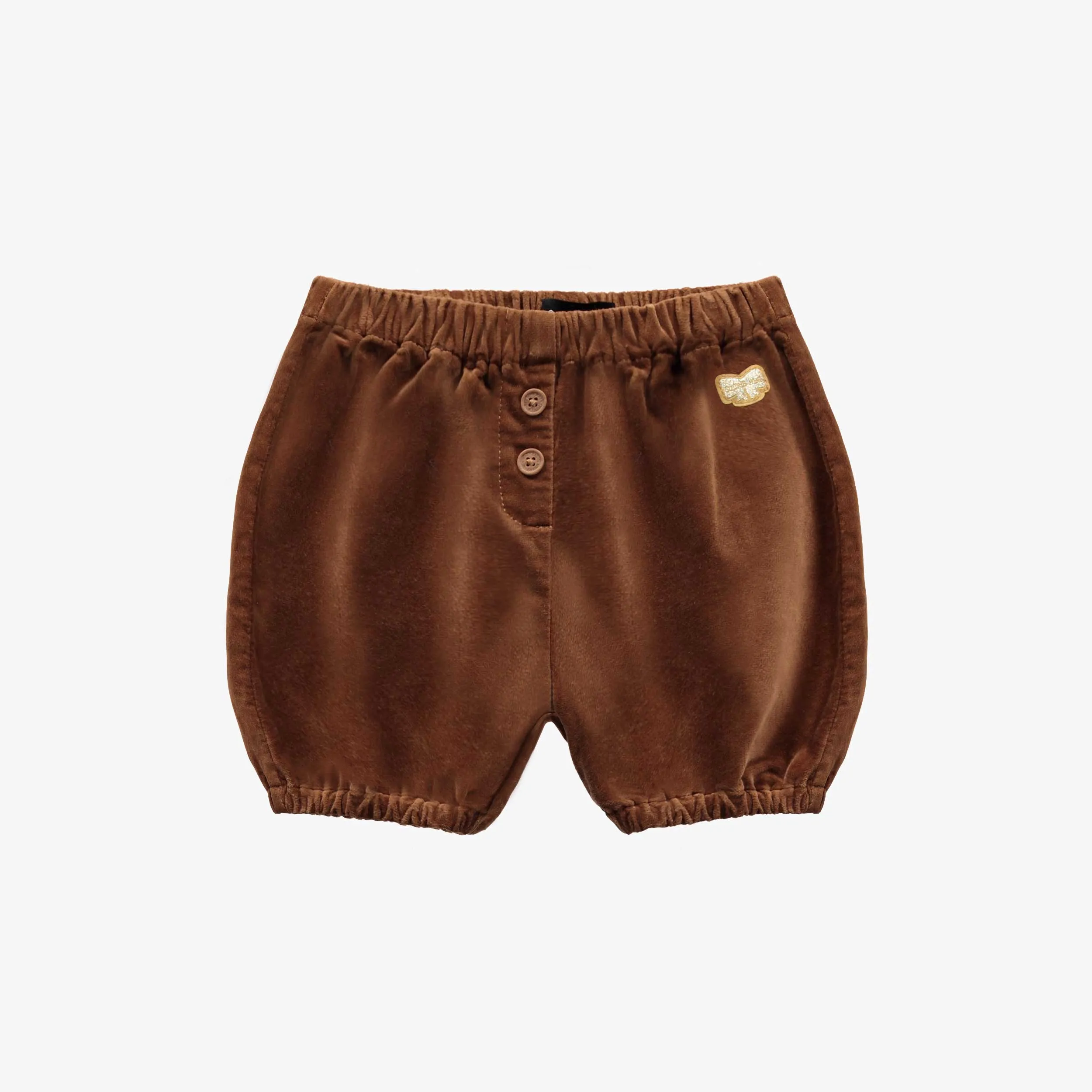 Short bouffant marron en velours, bébé || Brown puffy shorts in velvet, baby
