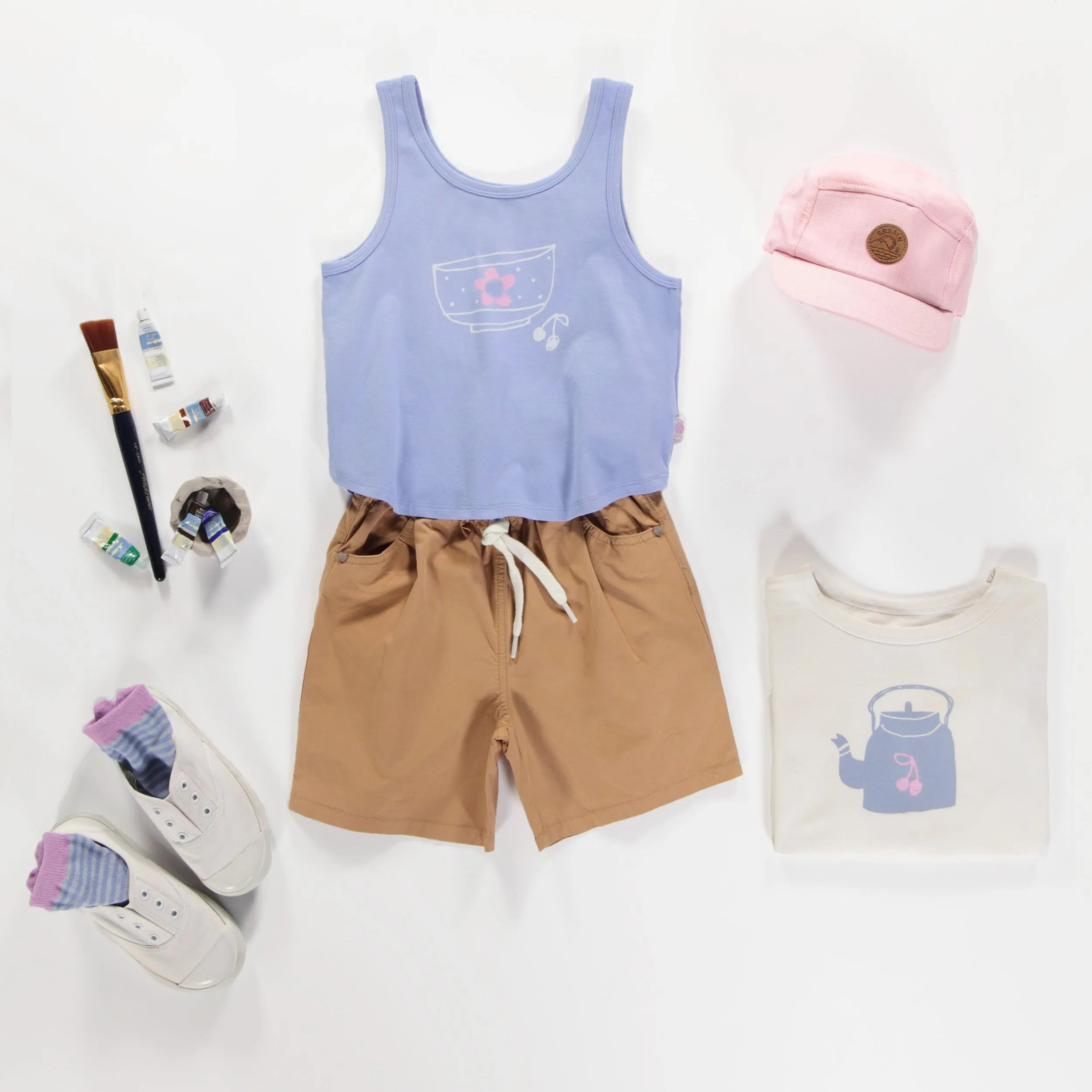 Short caramel en coton extensible, enfant || Caramel short in stretch cotton, child