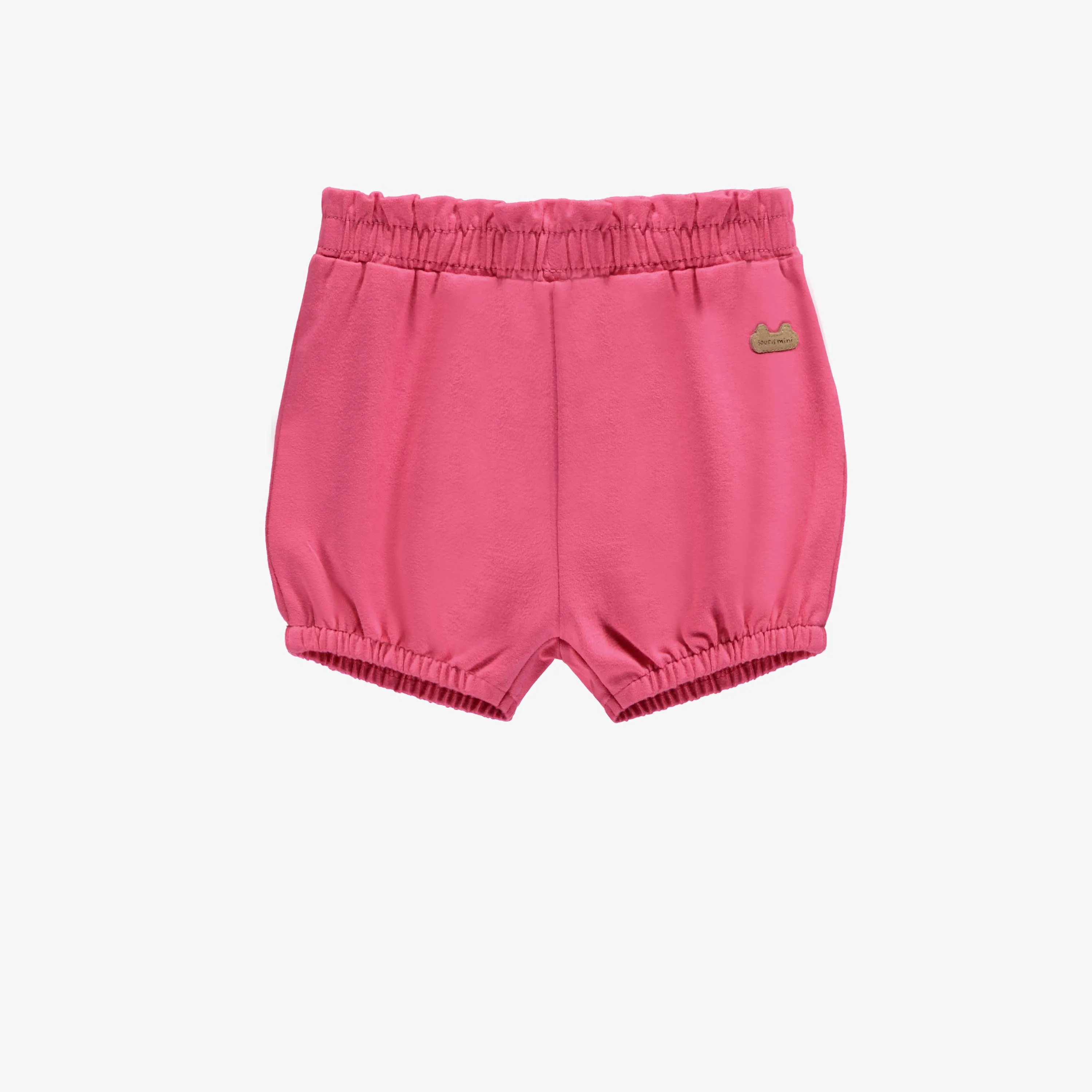 Short coupe ample rose en doux jersey de coton, naissance || Pink loose fit short in soft cotton jersey, newborn