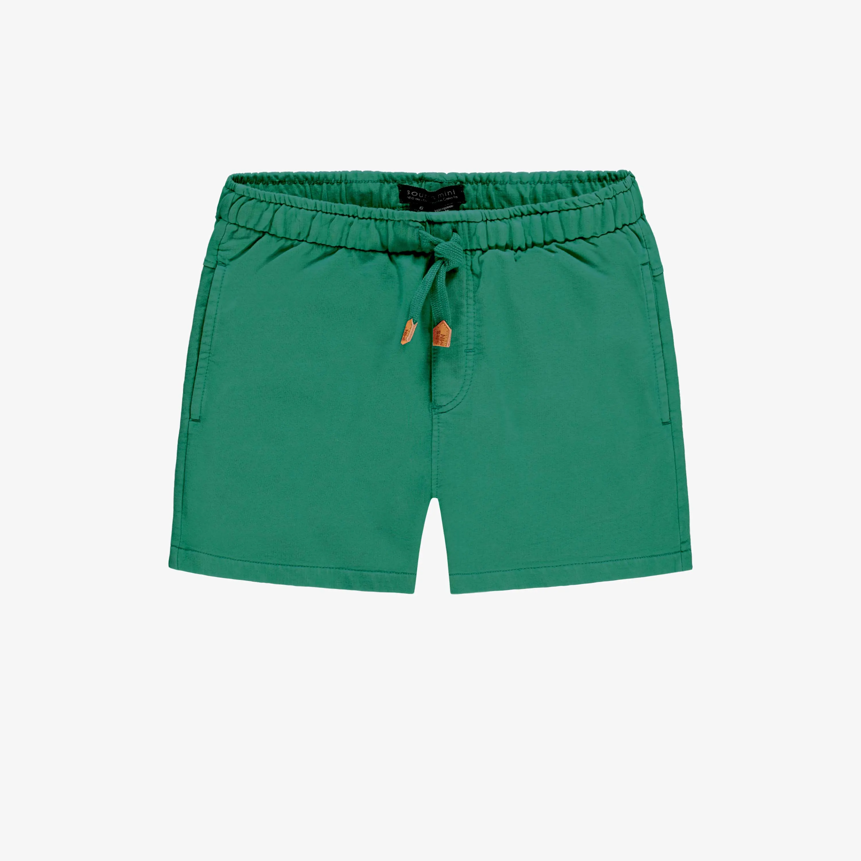 Short coupe décontractée vert en coton français, enfant  || Green relaxed-fit shorts in french cotton, child