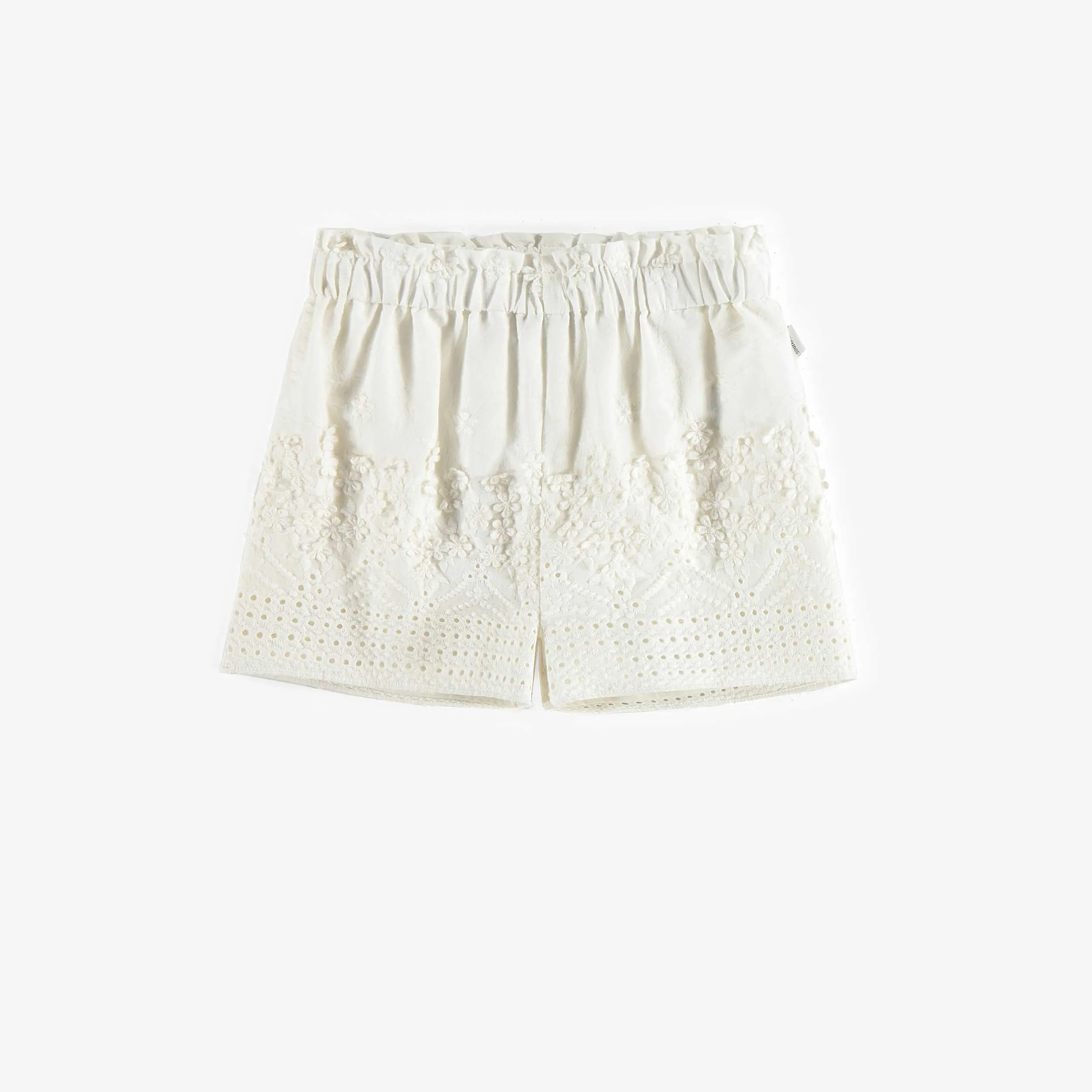 Short crème avec broderies en voile de coton, enfant || Cream embroidered short in cotton veil, child