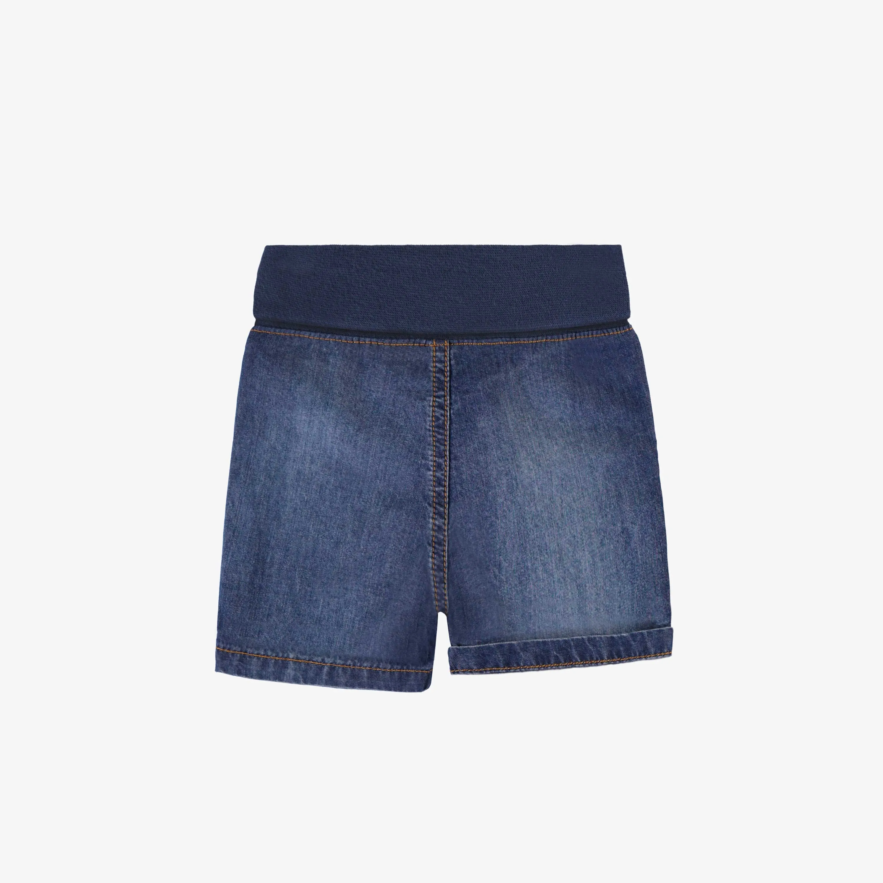 Short en denim bleu à effet délavé, naissance || Blue denim shorts with faded effect, newborn