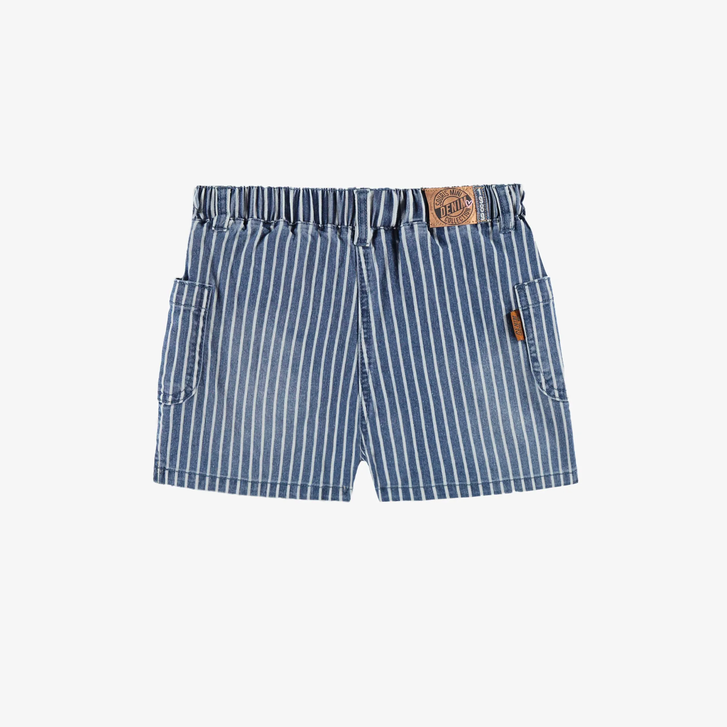 Short en denim bleu à rayures, enfant || Blue striped denim shorts, child