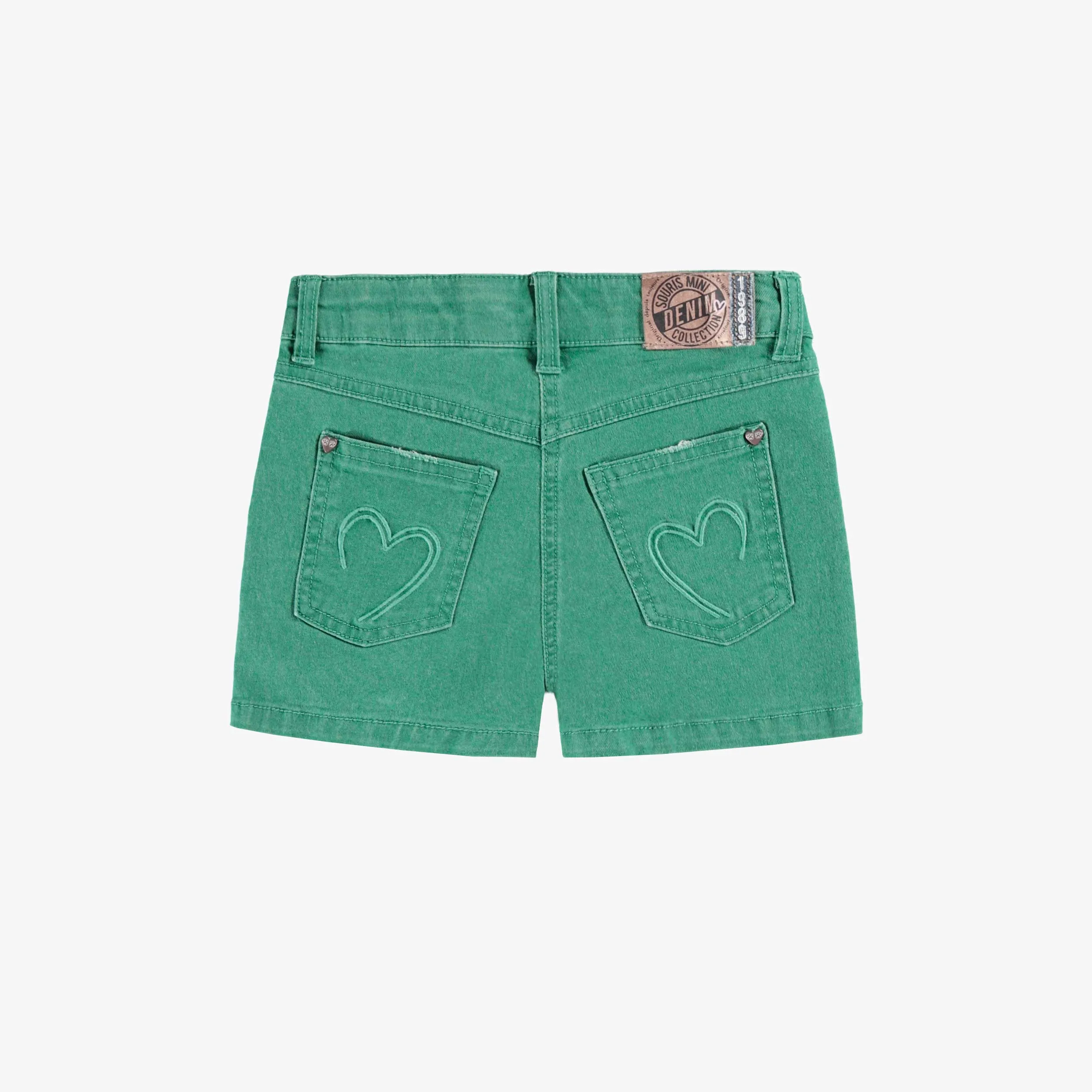 Short en denim lyocell turquoise, enfant || Turquoise lyocell denim pants, child