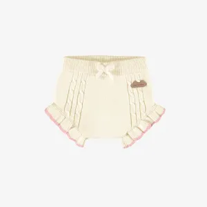 Short en tricot crème avec volants, naissance || Cream knit short with ruffles, newborn