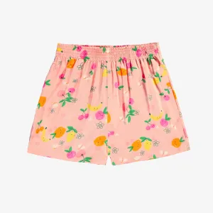 Short fluide rose en viscose à motif, enfant || Fluid pink short in viscose with all over print, child