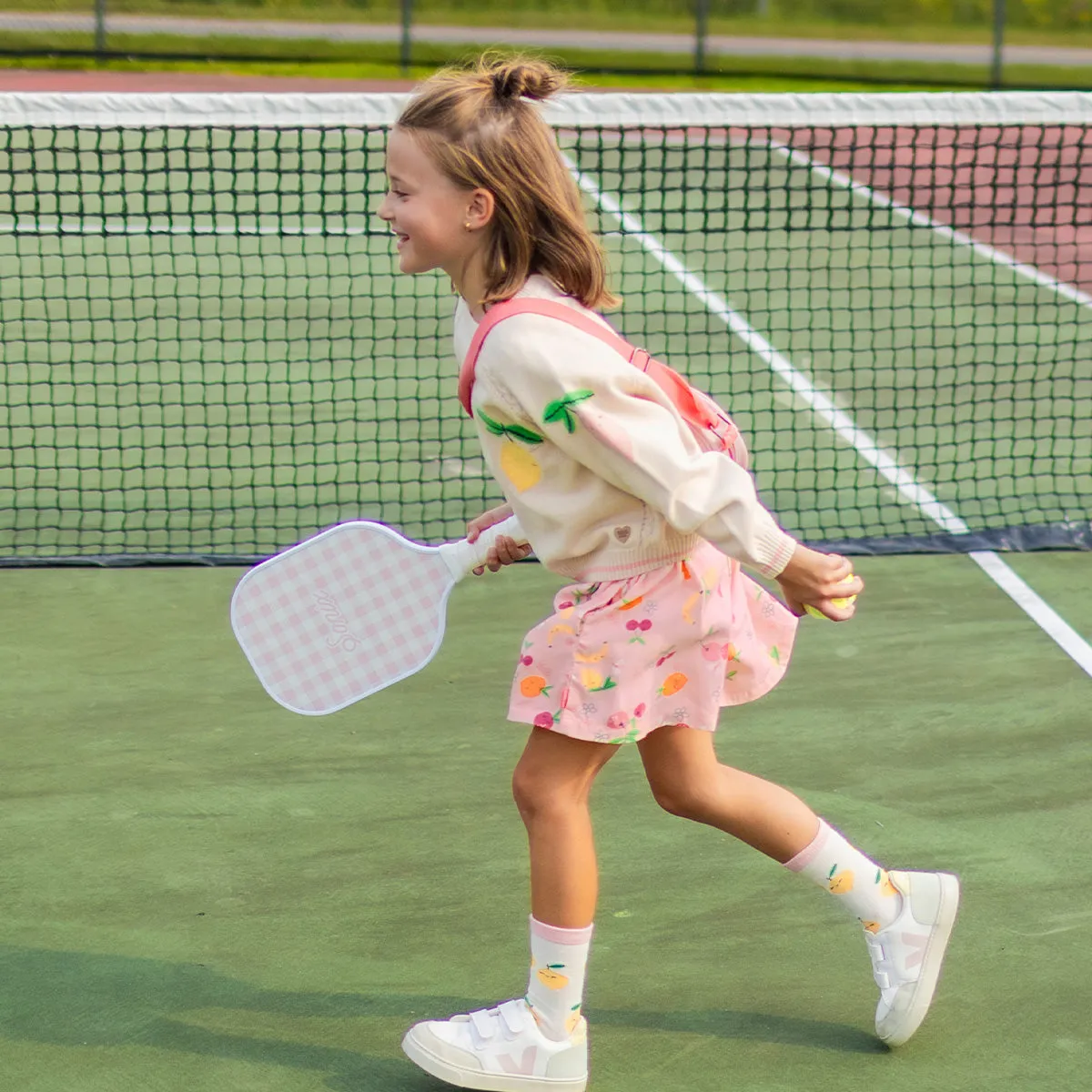 Short fluide rose en viscose à motif, enfant || Fluid pink short in viscose with all over print, child