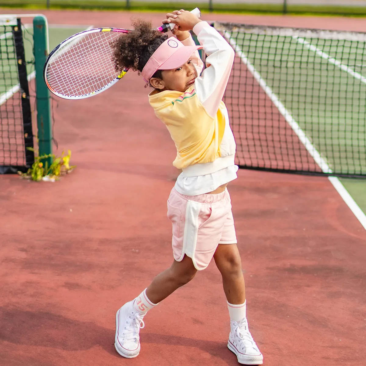 Short rose en coton français au look sportif, enfant || Sporty pink shorts in French terry, child