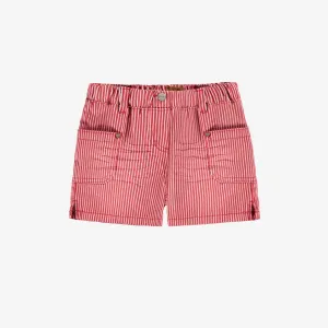 Short rouge et blanc en denim à rayures, enfant || Red and white striped denim shorts, child