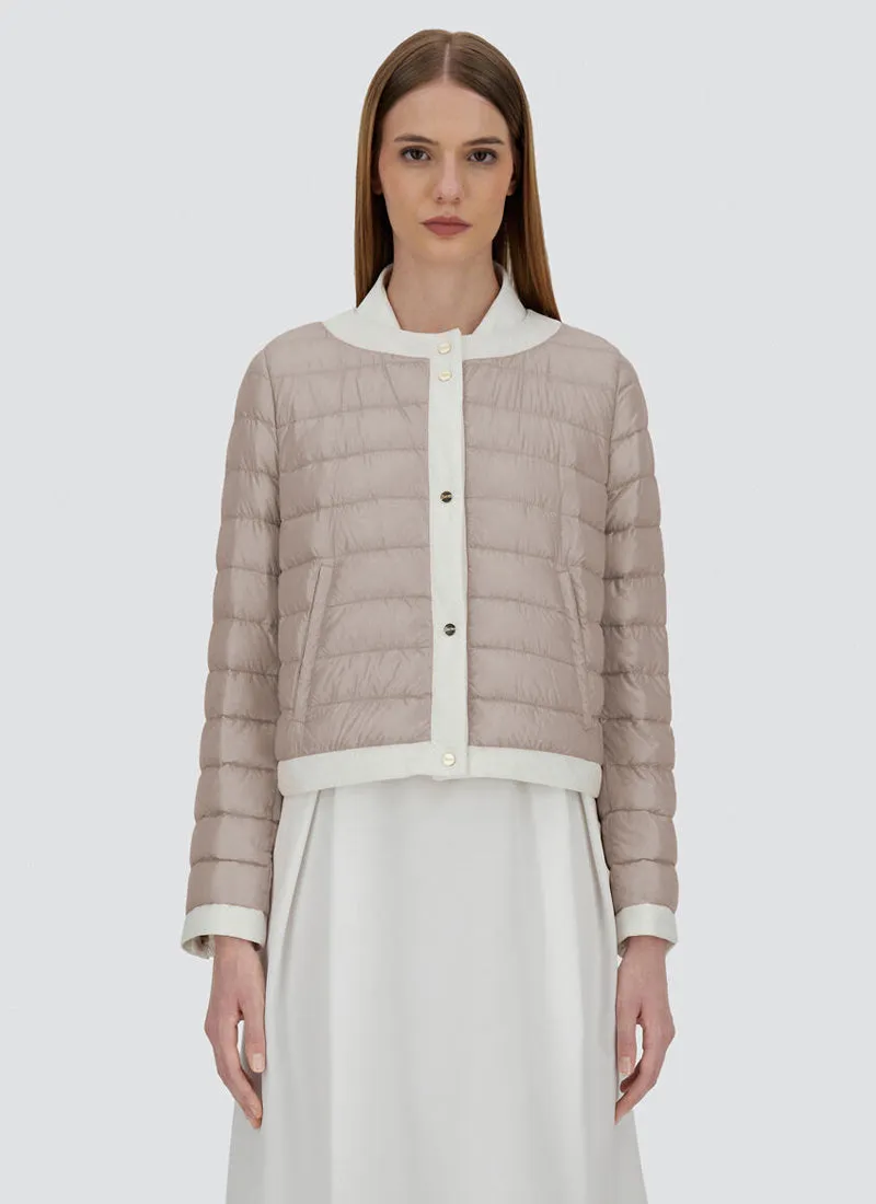 Short Shiny Nylon Matt Trim Jacket