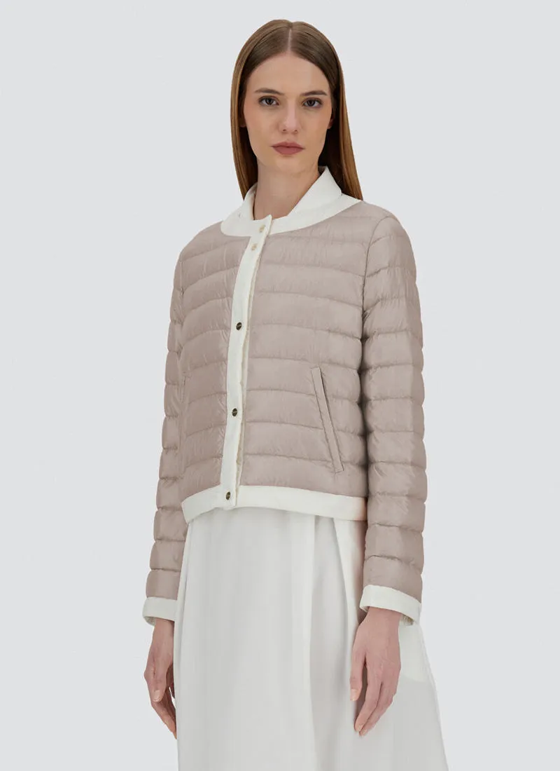 Short Shiny Nylon Matt Trim Jacket