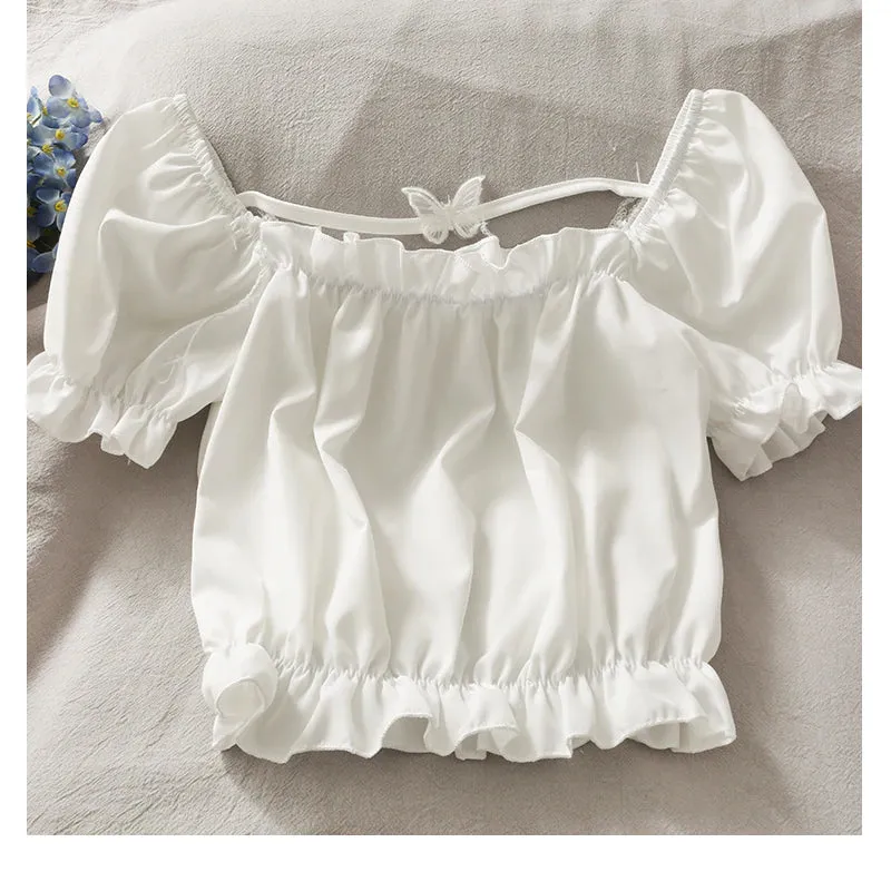 Short Sleeve Butterfly Pattern Sexy Crop Tops