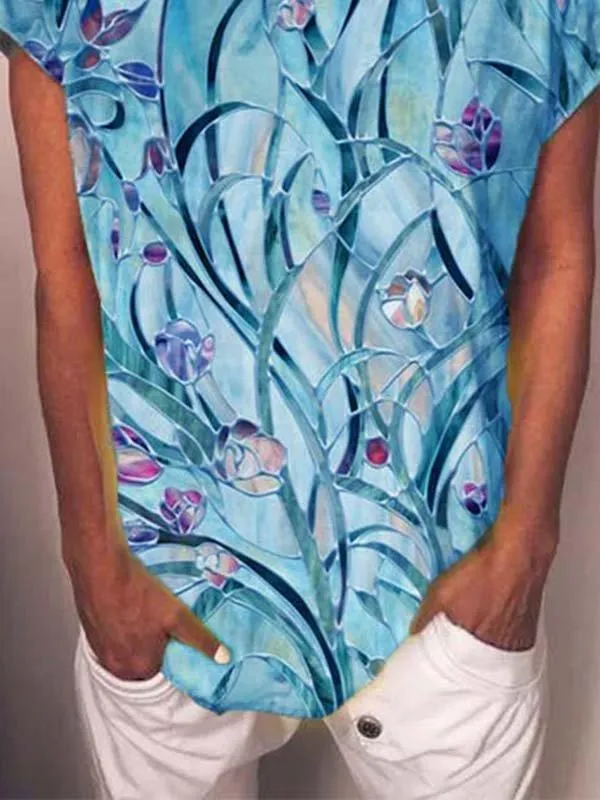 Short Sleeve Printed Casual Crew Neck Shirts & Tops