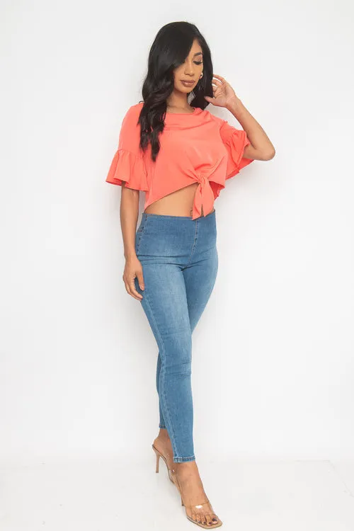 Short Sleeve Round Neck Solid Top  (ET1623)