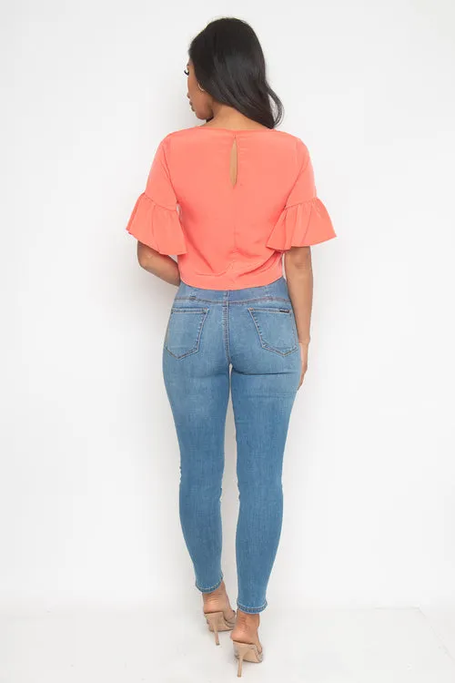 Short Sleeve Round Neck Solid Top  (ET1623)