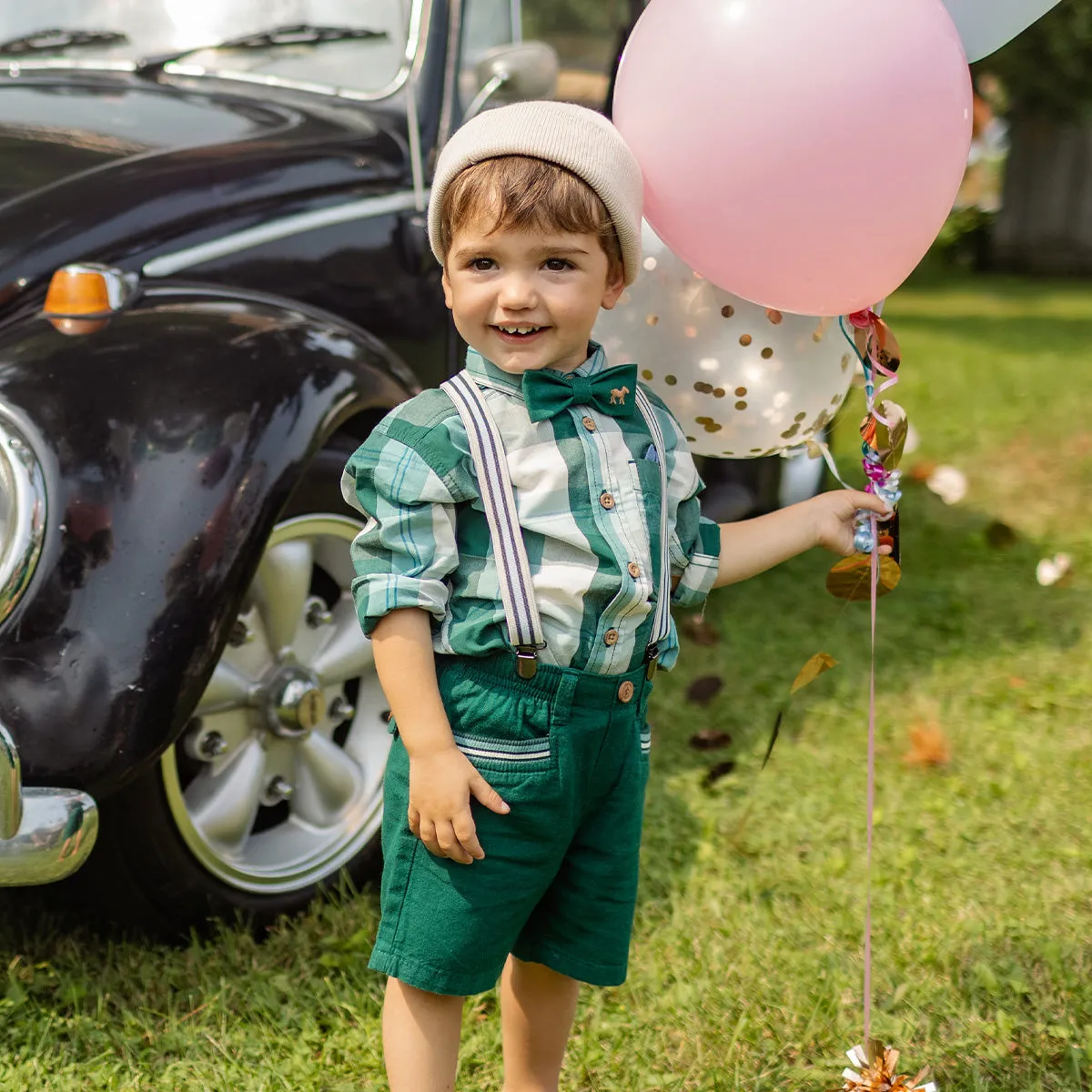 Short vert en lin et coton, bébé || Green shorts in linen and cotton, baby