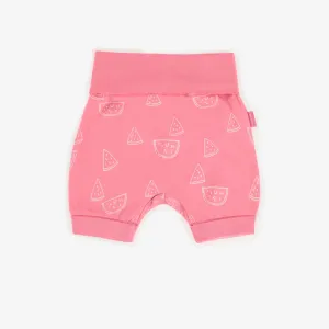 Short évolutif rose avec pastèques en jersey extensible, bébé || Pink evolutive shorts with watermelon in stretch jersey, baby