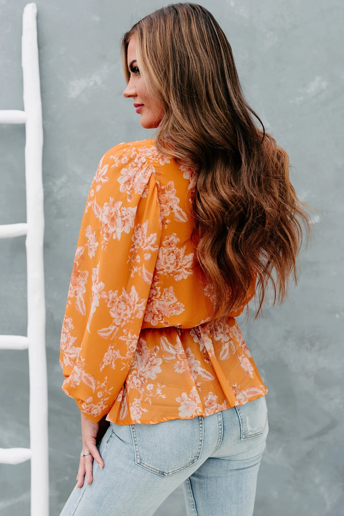 Signed With Love Long Sleeve Floral Top (Rust)
