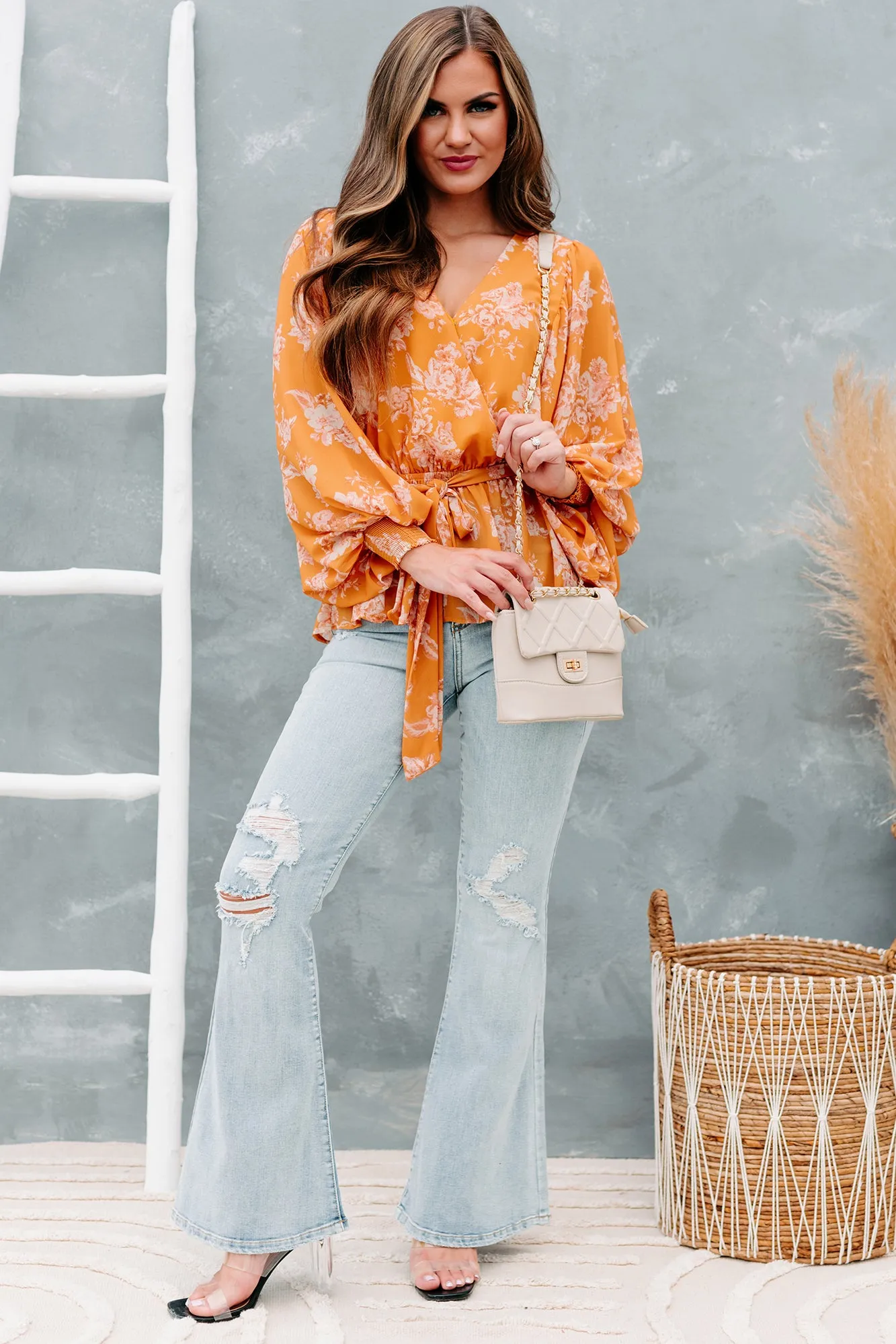 Signed With Love Long Sleeve Floral Top (Rust)