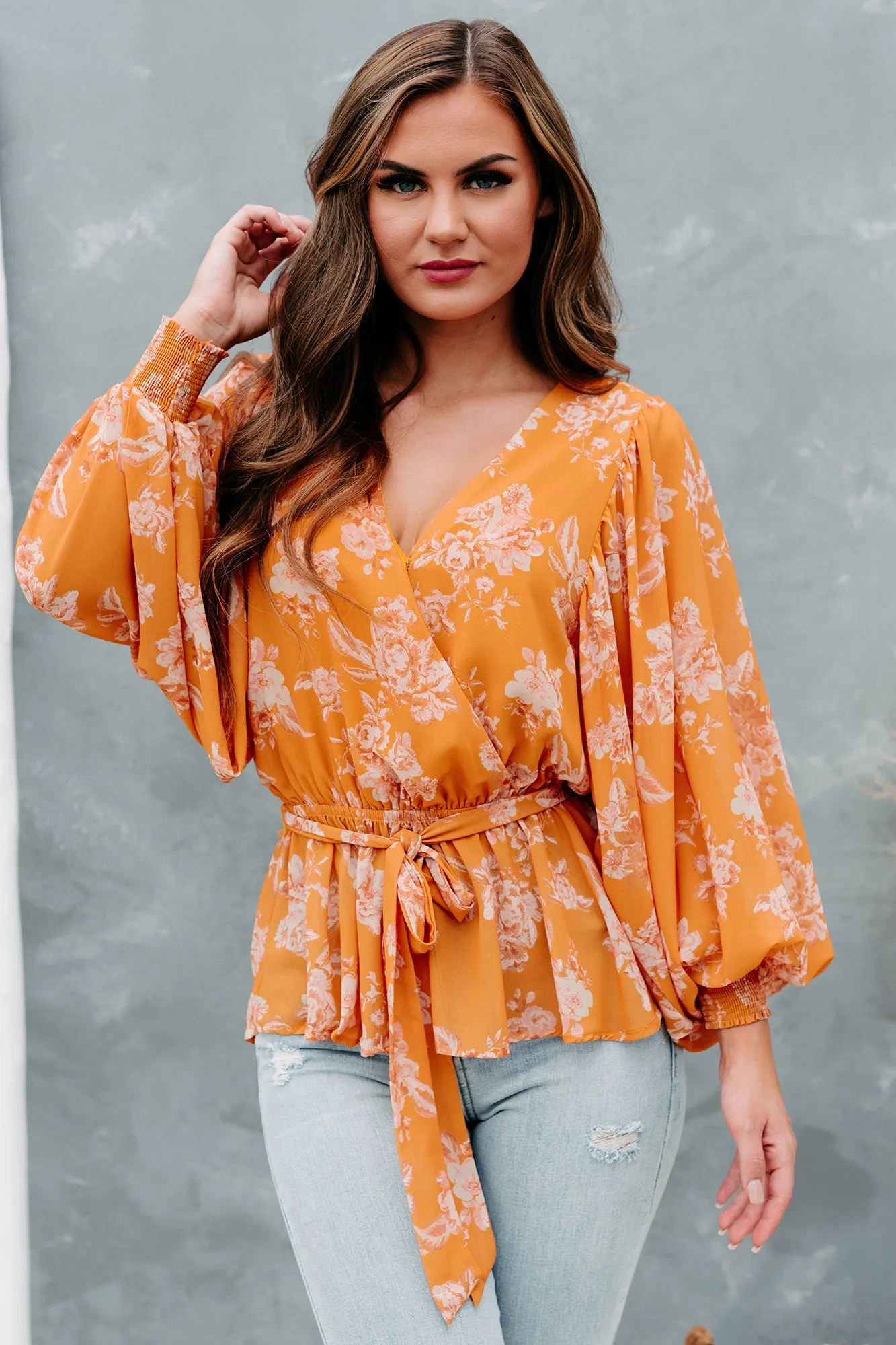 Signed With Love Long Sleeve Floral Top (Rust)