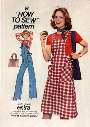 Simplicity 7825 Young Junior Teens Overalls Jumper & Bag 1970s Vintage Sewing Pattern Size 11/12 Bust 32 inches UNCUT Factory Folded
