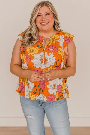 Simply Glowing Floral Peplum Blouse- Orange
