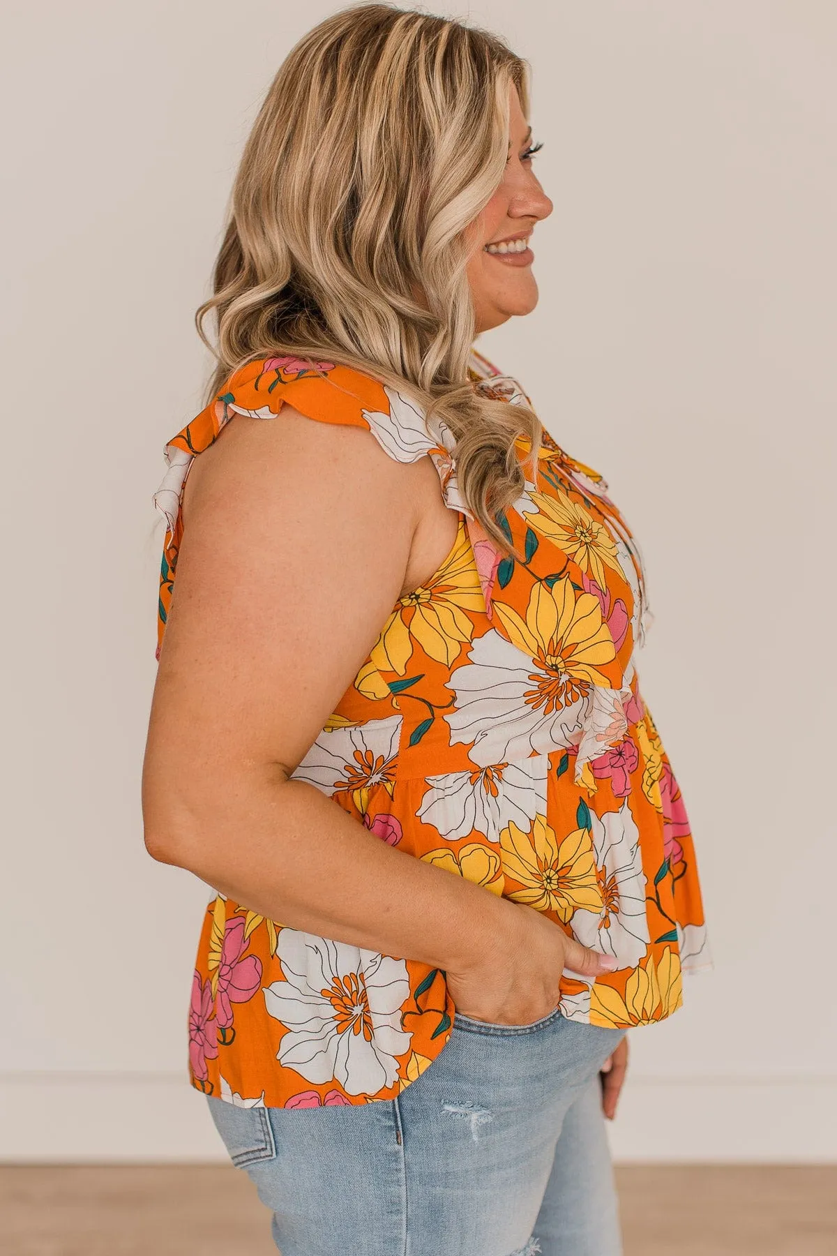 Simply Glowing Floral Peplum Blouse- Orange