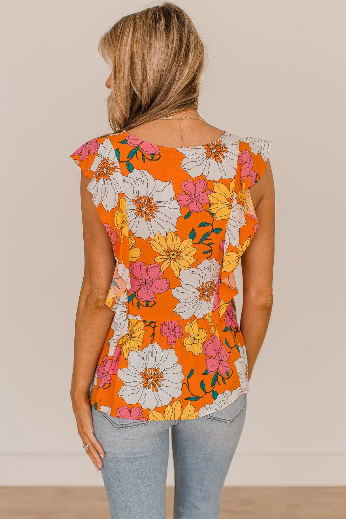 Simply Glowing Floral Peplum Blouse- Orange