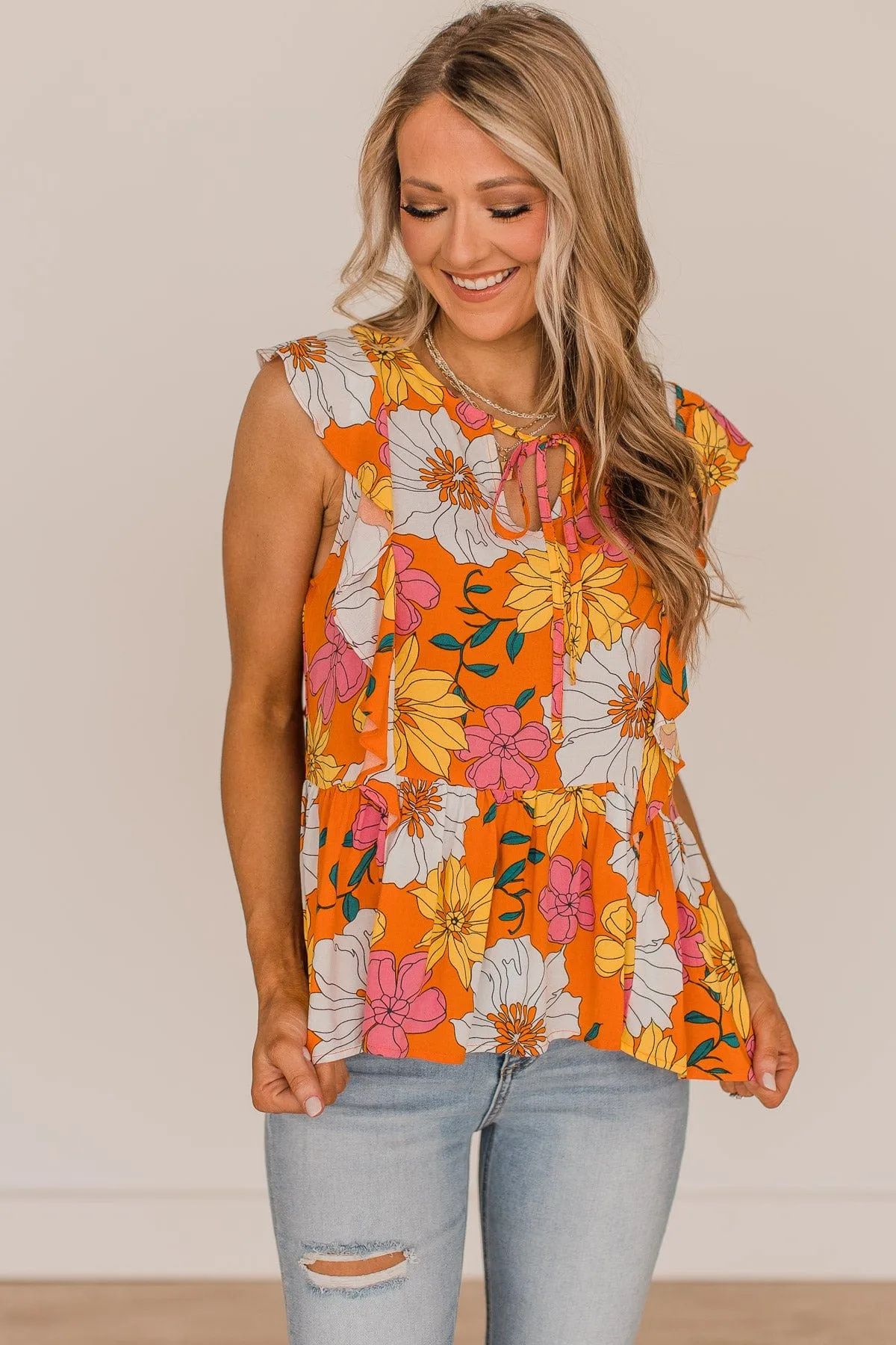 Simply Glowing Floral Peplum Blouse- Orange