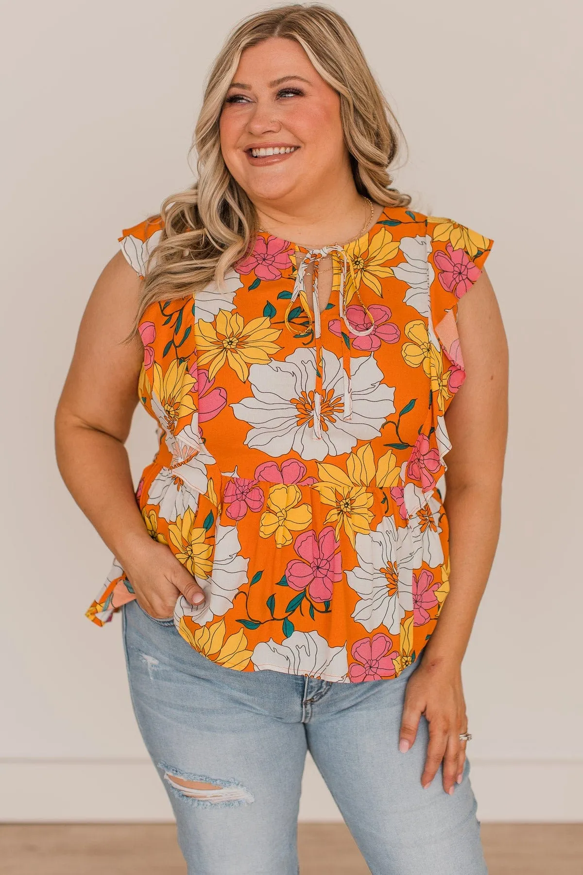 Simply Glowing Floral Peplum Blouse- Orange