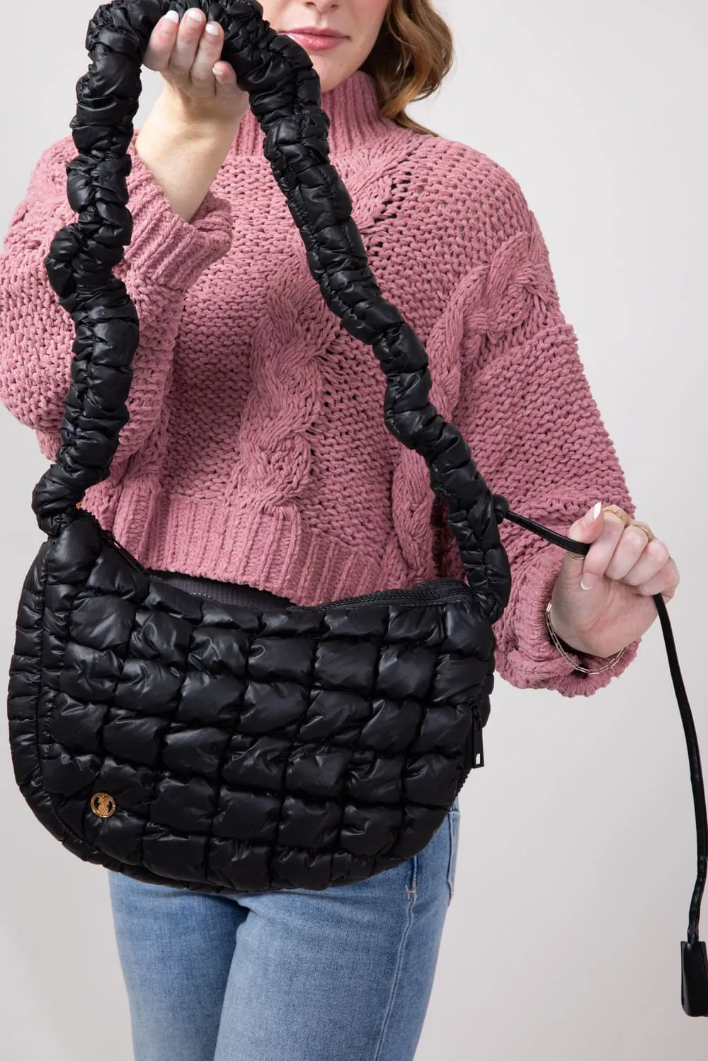 Simply Southern Quilted Puffer Shoulder Bag for Women in Black | 0224-BAG-PUFF-SHLDR-BLACK