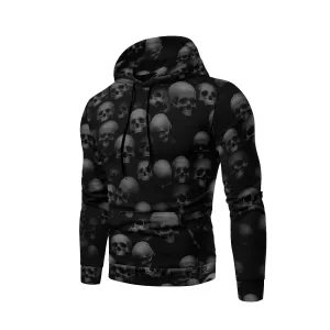 SKULL PRINTED POCKET DRAWSTRING HOODIE
