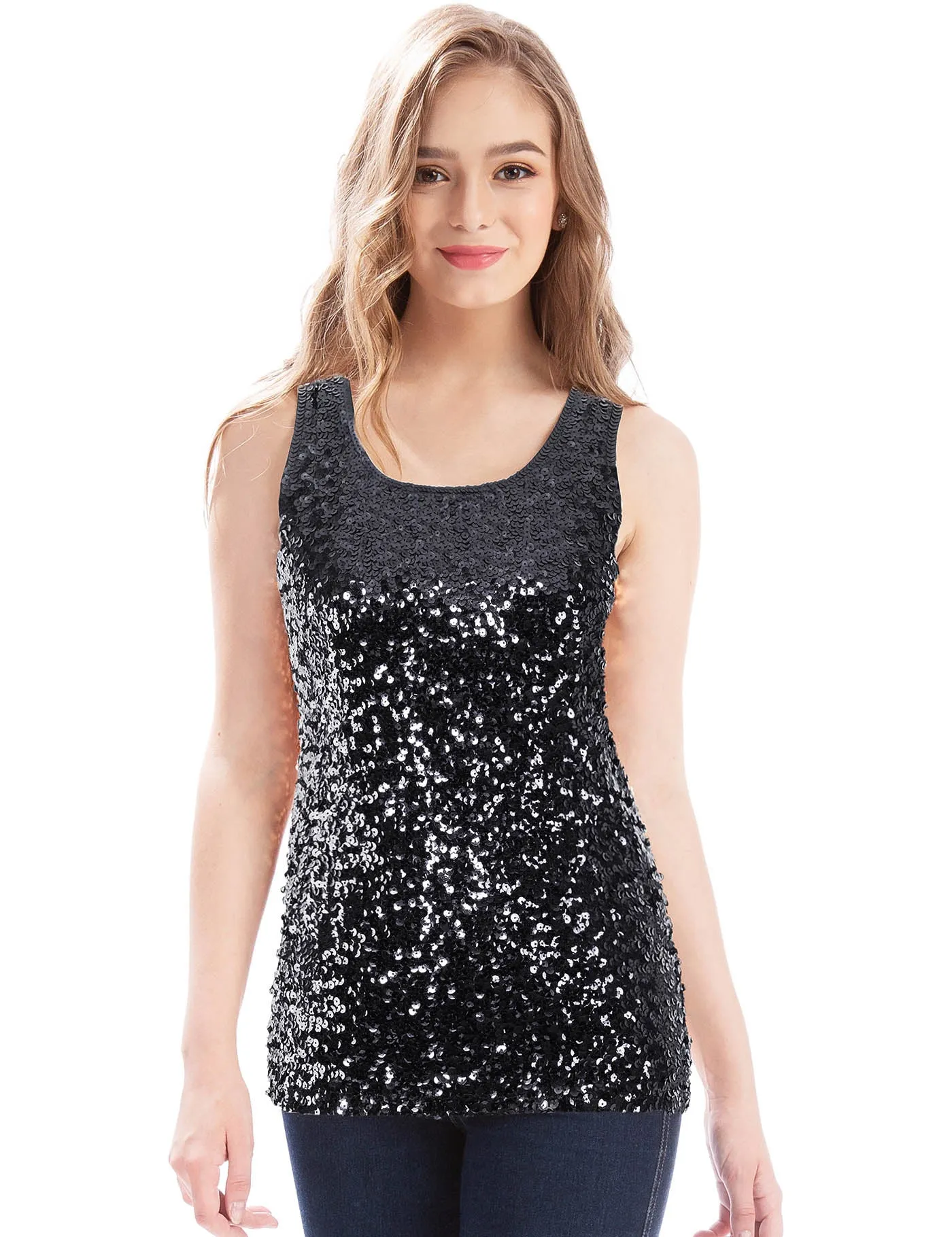 Sleeveless Glitter Sequin Tops Gradient Tank Club Party Vest