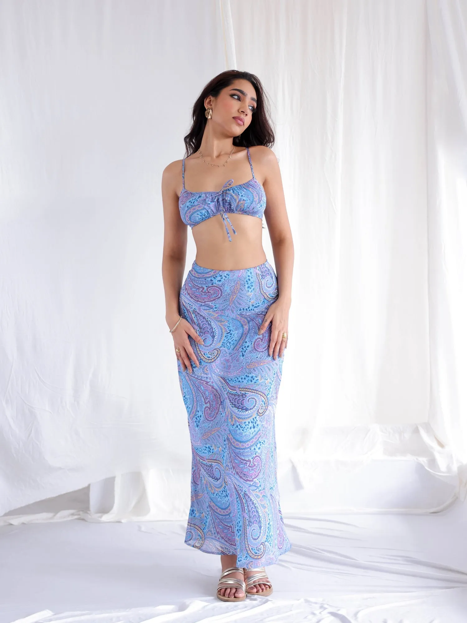 Sleeveless Printed Bustier Top
