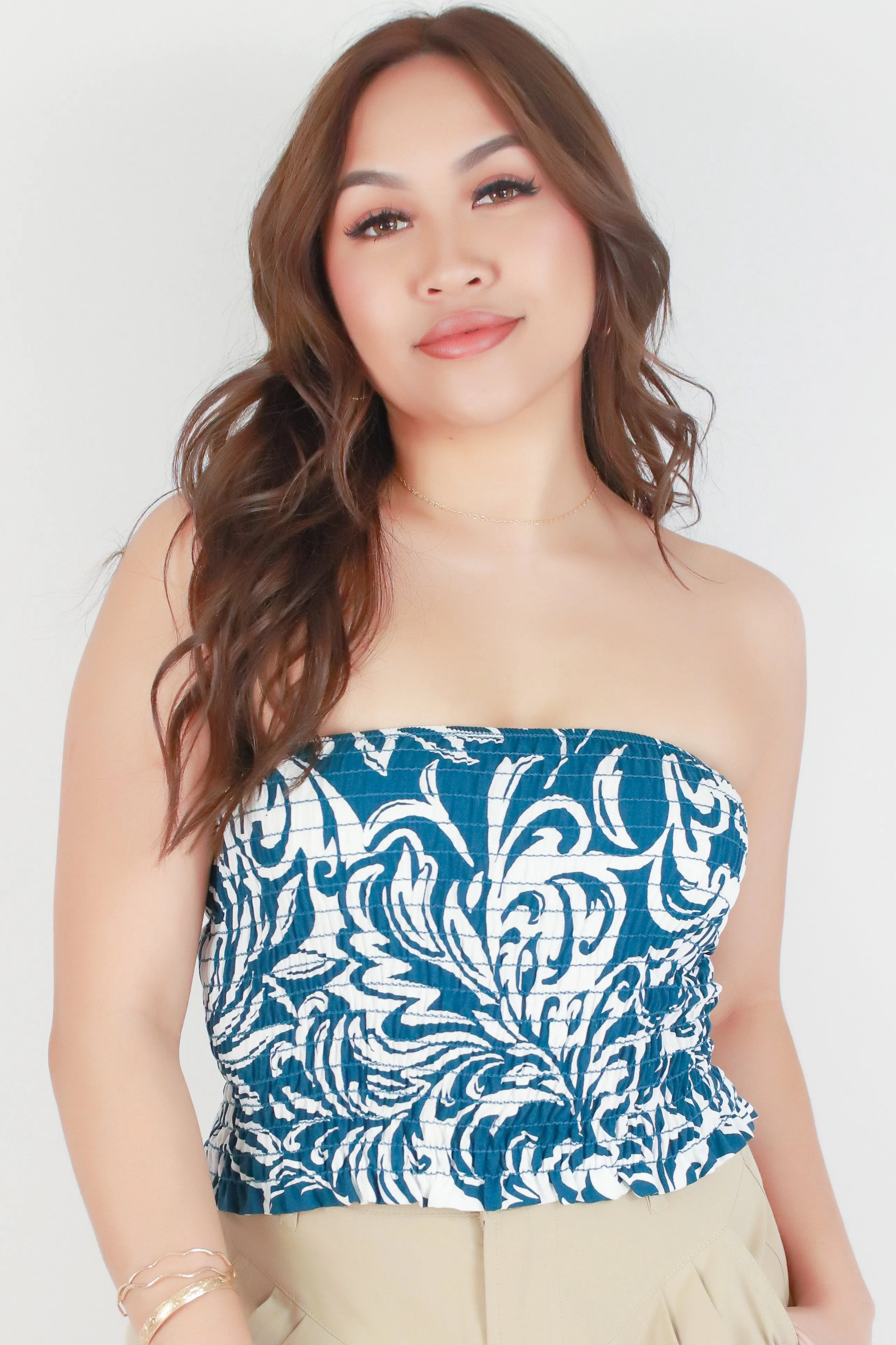 SMOCKED CROP TUBE TOP