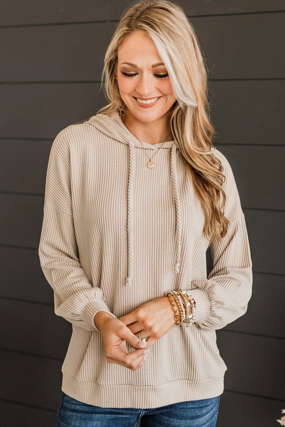 Snow White Corded Drawstring Pullover Hoodie