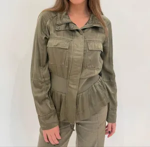 Solara Viscose Satin Peplum Jacket In Oregano