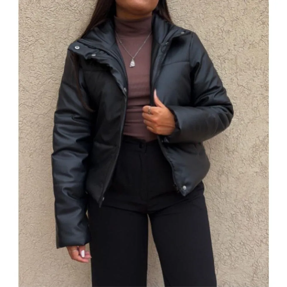 Solid Color Long Sleeve Zipper Front Casual Padded Coat
