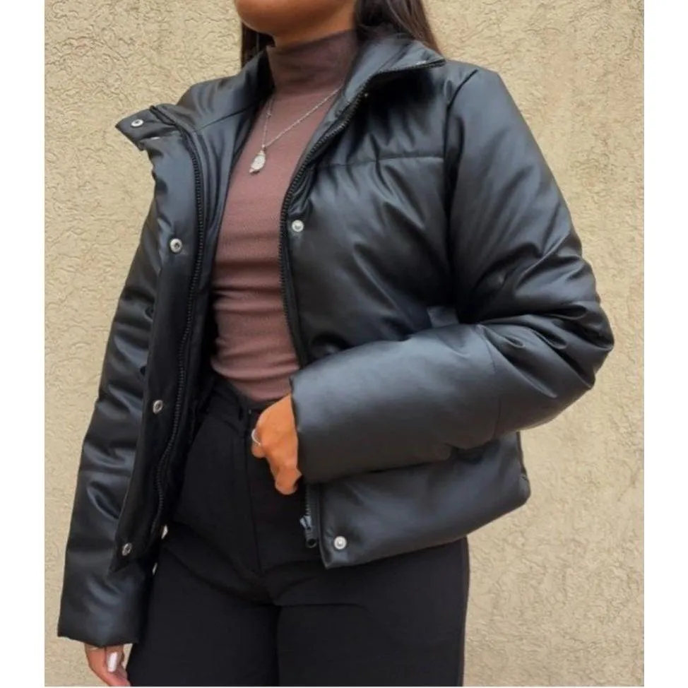 Solid Color Long Sleeve Zipper Front Casual Padded Coat
