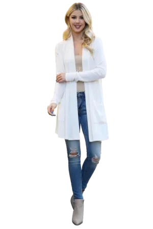 Solid Front Pockets Open Cardigan Beige - Pack of 4