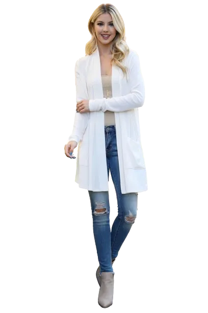 Solid Front Pockets Open Cardigan Beige - Pack of 4