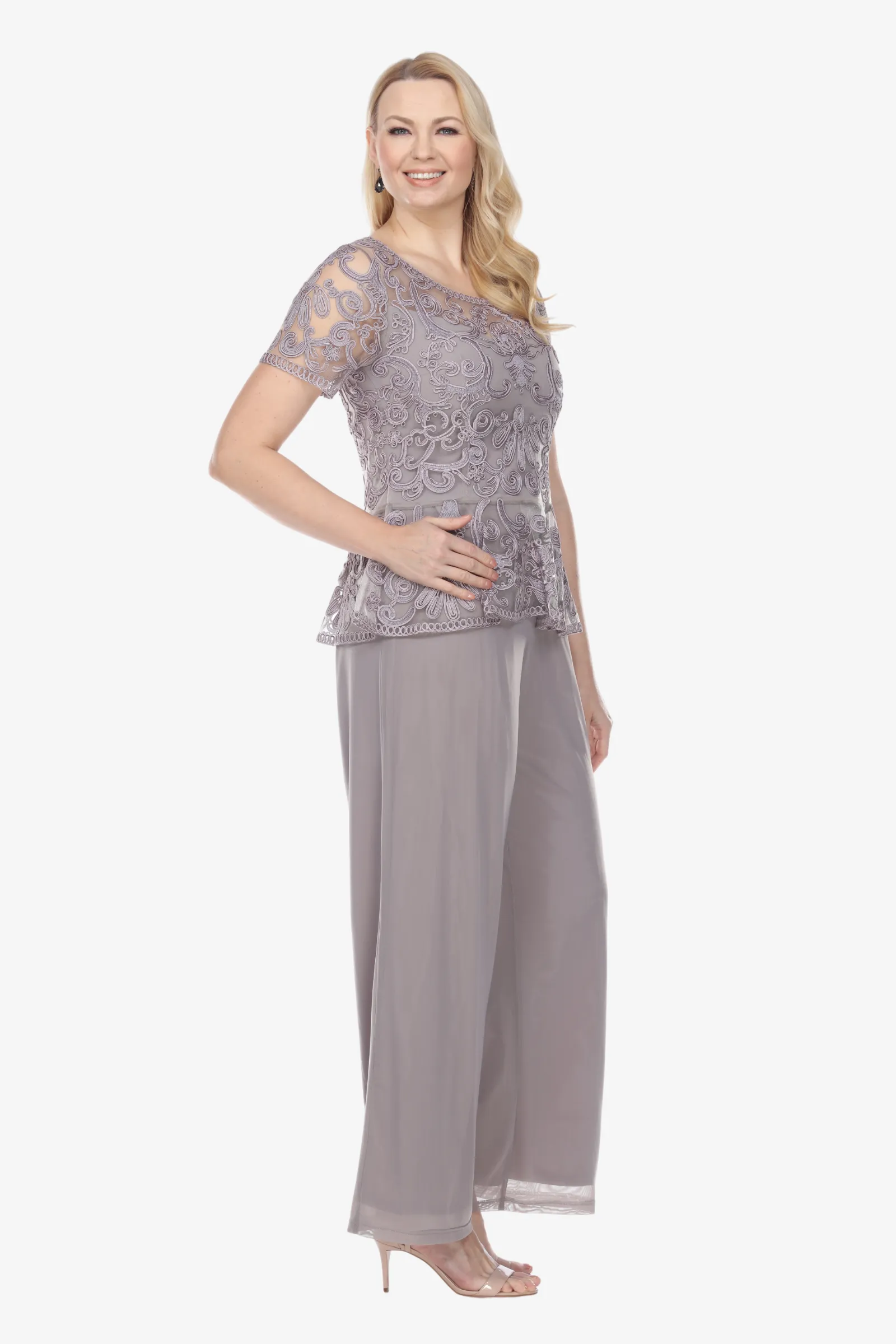 Soulmates 1902 Peplum Short Sleeve Top with Special Occasion Pants Set