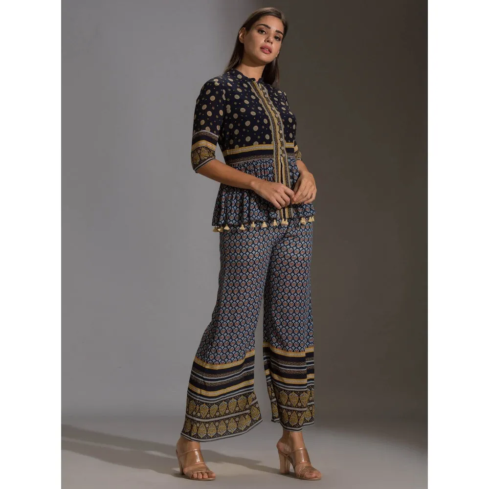 Soup By Sougat Paul Printed Peplum Top With Potli Buttons Paired With Printed Pants(Set of 2)
